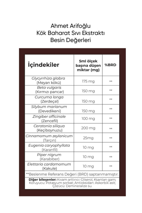 Ahmet Arifoğlu Kök Baharat (Meyan Kökü-Kırmızı Pancar-Zerdeçal) Sıvı Ekstraktı 225 ml - Arifoğlu Online