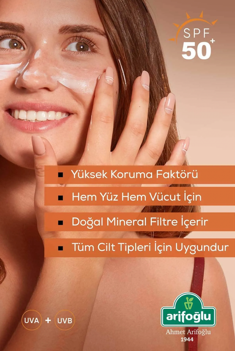 Arifoğlu %100 Doğal Mineral Filtreli 50+ SPF Güneş Kremi 100ml.