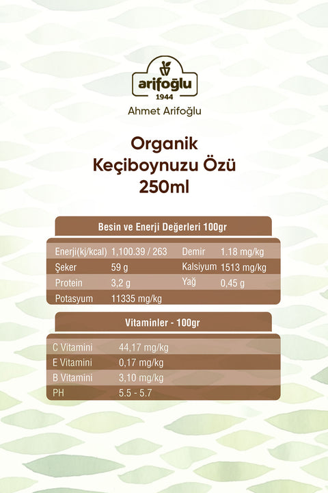 Arifoğlu Organik Keçiboynuzu Özü 250ml - Arifoğlu Online