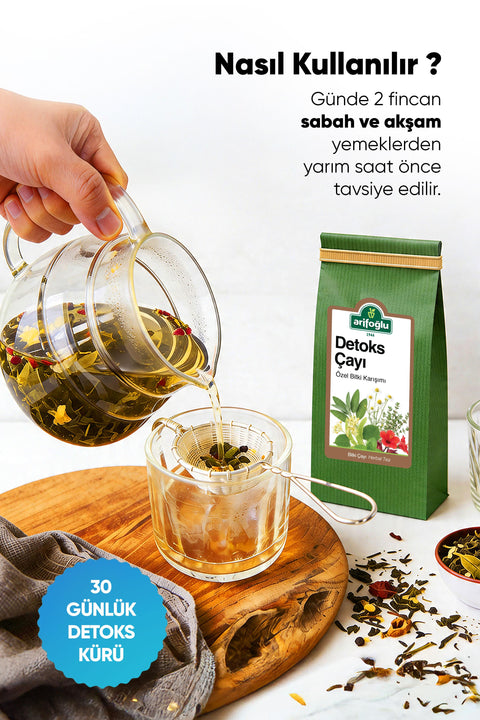 Arifoğlu Detoks Çayı Matcha & Kiraz Sapı İçeren 12 Özel Bitki Kürü - 30 gün 150gr - Arifoğlu Online