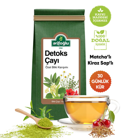 Arifoğlu Detoks Çayı Matcha & Kiraz Sapı İçeren 12 Özel Bitki Kürü - 30 gün 150gr - Arifoğlu Online
