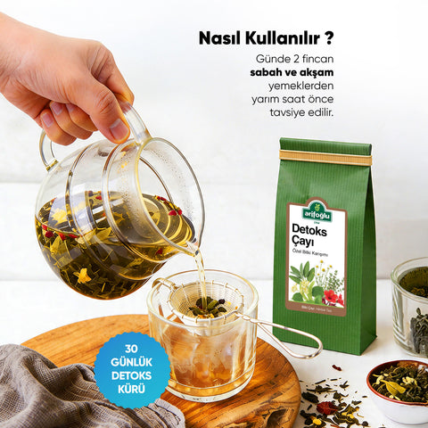 Arifoğlu Detoks Çayı Matcha & Kiraz Sapı İçeren 12 Özel Bitki Kürü - 30 gün 150gr - Arifoğlu Online