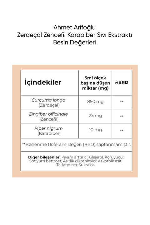 Ahmet Arifoğlu Zerdeçal Karabiber Zencefil Sıvı Ekstraktı 225ml - Arifoğlu Online