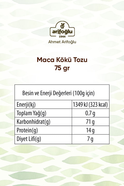 Arifoğlu Maca Kökü Tozu Öğütülmüş Silindir Kutu 75gr